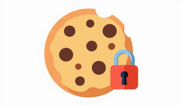 Ilustración de una galleta (cookie) digital con un icono de candado, representando la gestión de cookies y privacidad.
