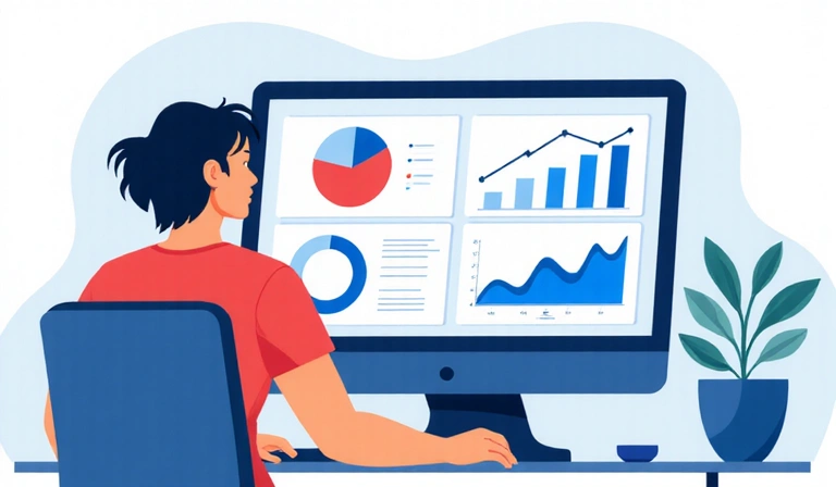 Persona analizando gráficos de datos en una pantalla, representando el uso de información para mejorar servicios.
